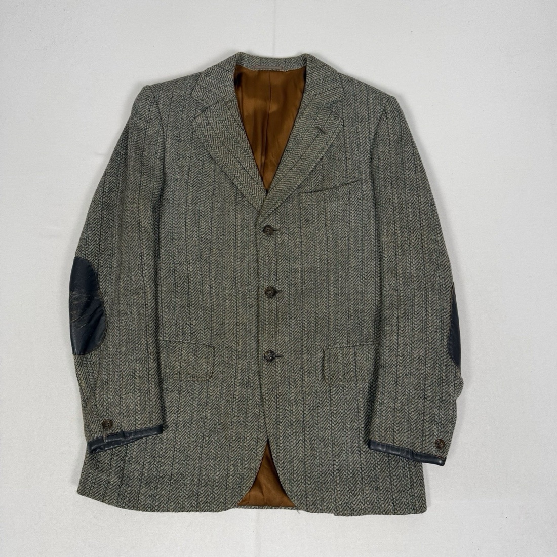 Aquascutum Grey herringbone tweed blazer with elbow patches