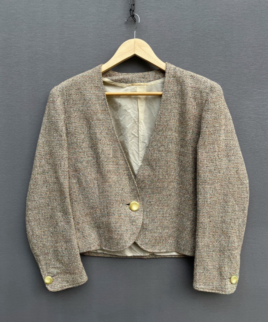 Brioni Oatmeal tweed cropped jacket