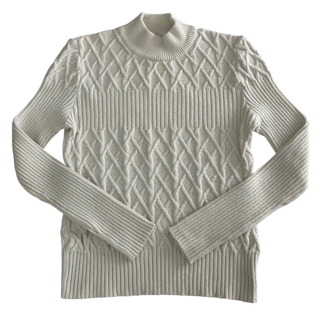 Geoffrey Beene Cream cable-knit mock-neck sweater