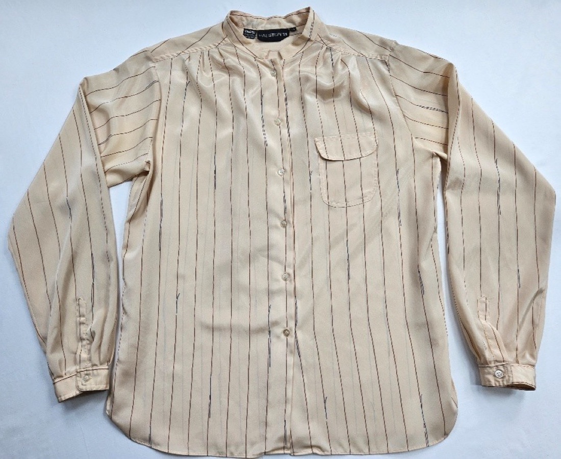 Halston Cream pinstripe silk blouse