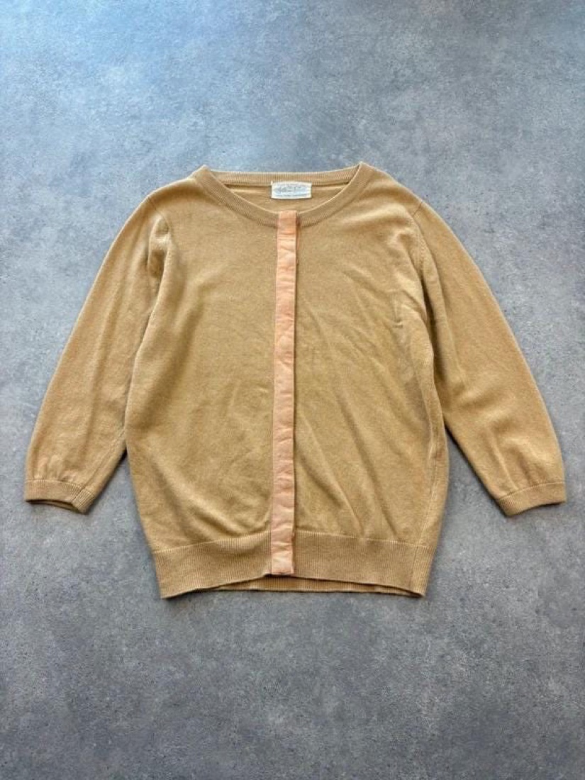 Lyle & Scott Camel wool crewneck cardigan